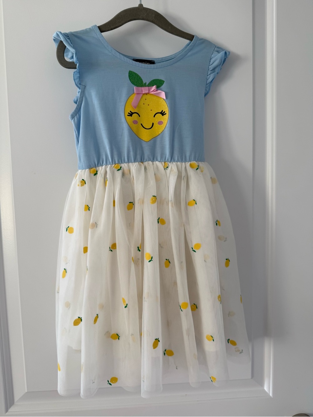 Zunie Blue & White Lemon Applique Tulle Dress